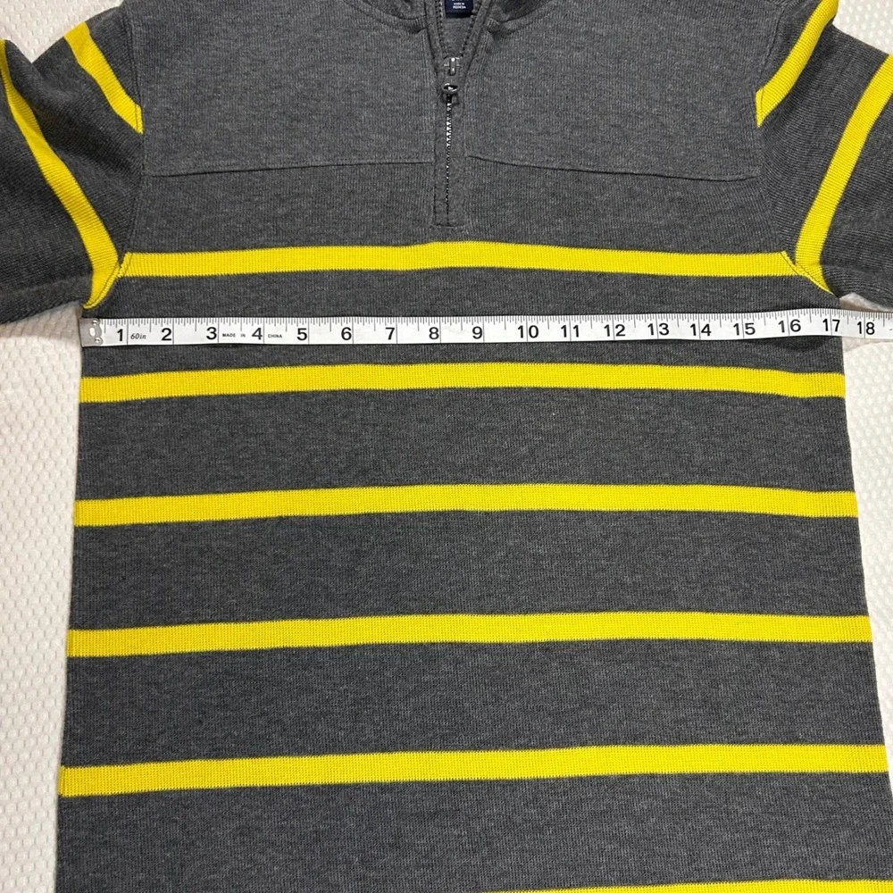 Gap Kids Quarter Zip Pullover Sweater Boys XL 12 Gray Yellow Striped Knit Preppy